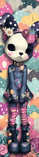 Free dog bookmarks featuring a kawaii dog with a blue gray dress